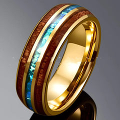 6MM Electroplated Gold Inlaid Locust Wood Opal Ring