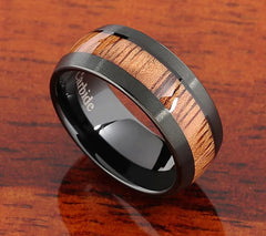 Stylish Black Tungsten Wood Grain Ring for Men