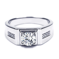 1.0 Ct Moissanite Engagement Ring S925 Sterling Silver 18K Gold Plated DF Color VVS Clarity Round Brilliant Cut Moissanite Wedding Rings Mens Anniversary Birthday Promise Ring (Polish 9)