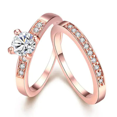 Rose Gold Diamond-Studded Ring Set