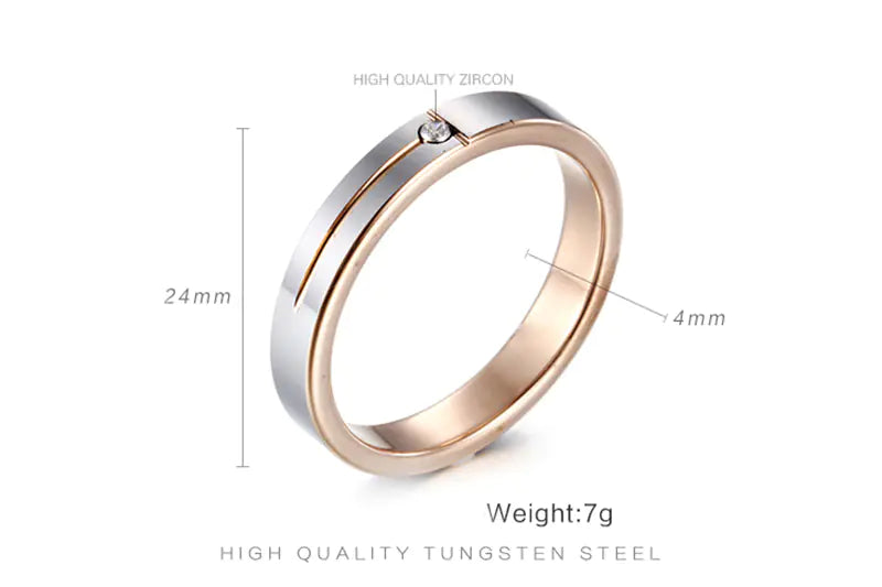 Stylish Tungsten Steel Couple's Ring with Diamond, 4mm
