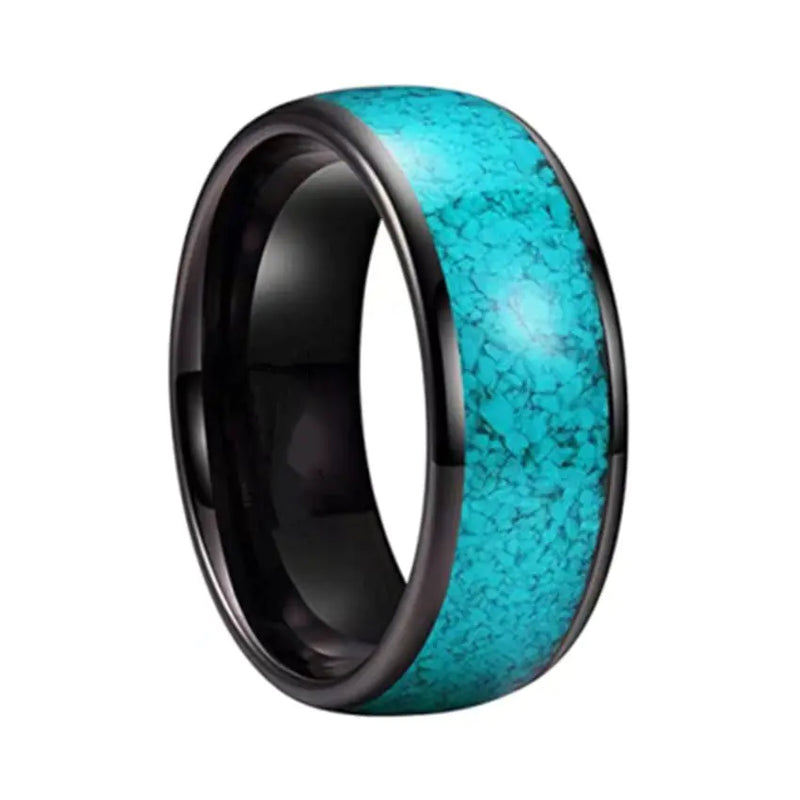 Titanium Steel Ring with Turquoise Inlay