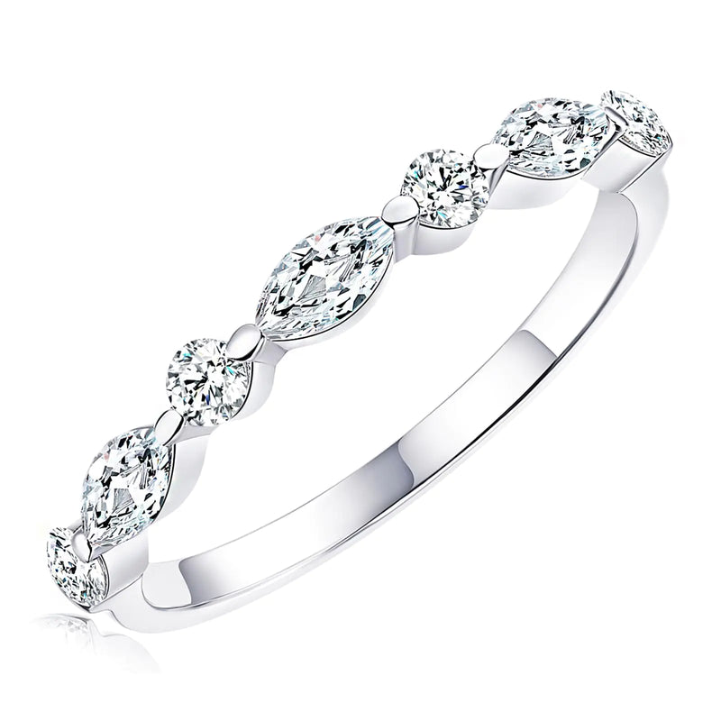 HZSIKAO Moissanite Rings Moissanite Diamond Minimalist Sterling Silver Ring White Gold Plated Half Eternity Wedding Bands for Women Her Size 9.5