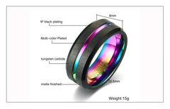 Men's Rainbow Tungsten Ring - Brushed Black Finish