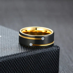 Men's Tungsten Ring with Dual Zircon Stones (8mm)