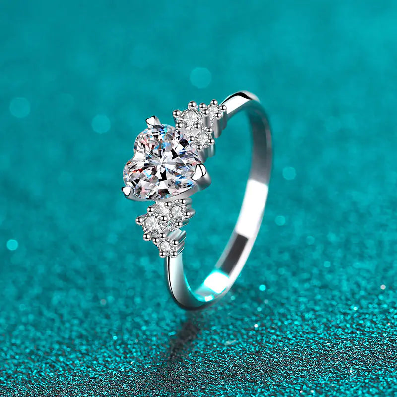 925 Sterling Silver Heart Moissanite Engagement Ring