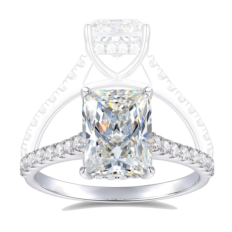 HAFEEZ CENTER 14K Solid White Gold 3ct Radiant Cut Moissanite Engagement Rings for Women Radiant Moissanite Ring (8.5)