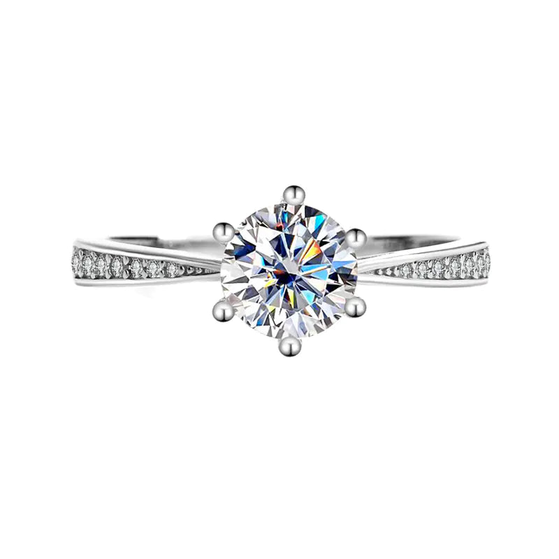 Women's Moissanite Six Claw Sterling Silver Ring