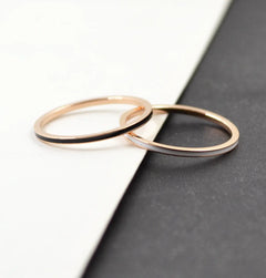 Black and White Epoxy Titanium Steel Rose Gold Ring