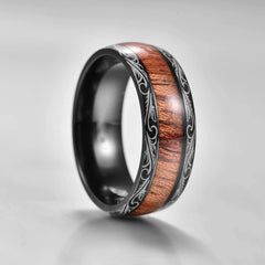 Creative Black Wood Grain Pattern Fashion Ring