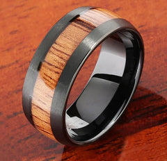 Stylish Black Tungsten Wood Grain Ring for Men