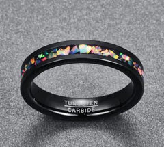 Black Tungsten Ring with Abalone Inlay