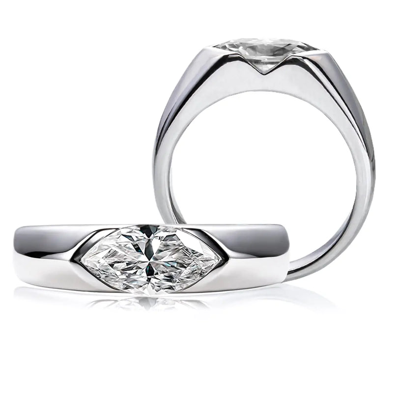 CivetCat 10x5mm Oval Marquise Cut Moissanite Engagement Ring for Women Platinum Plated Silver Half Bezel Tension Set Solitaire Wedding Band DEF color VVS Moissanite Diamond Anniversary Promise