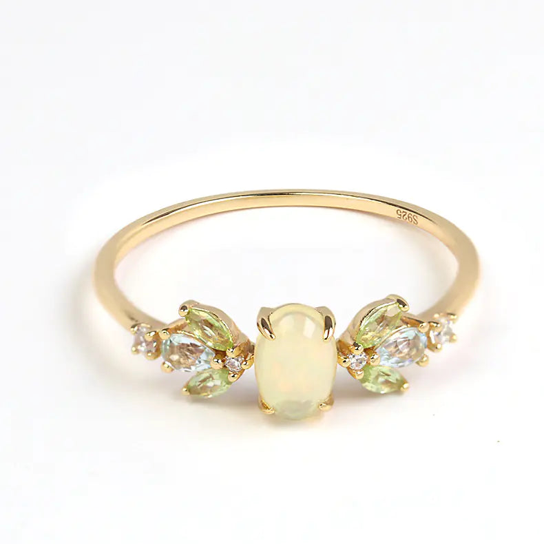 S925 Silver Plated Natural Opal Ring - High Grade