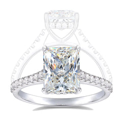 HAFEEZ CENTER 14K Solid White Gold 3ct Radiant Cut Moissanite Engagement Rings for Women Radiant Moissanite Ring (8.5)