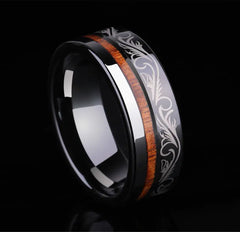 Black Tungsten Wood Inlay Ring - Custom Men's Design
