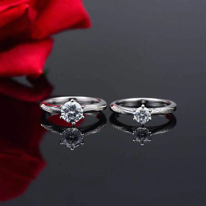 Silver Six-Prong Moissanite Diamond Engagement Ring