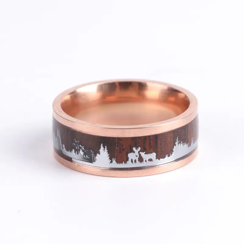 Stylish Wood Grain Silhouette Stainless Steel Ring