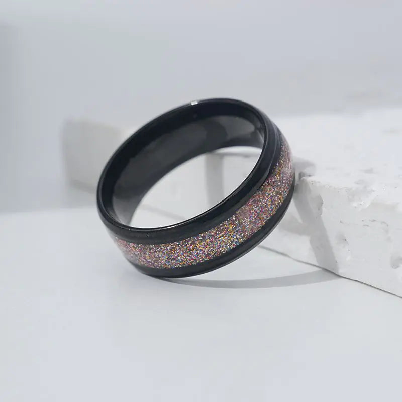 Men's 8MM Titanium Ring with Stainless Steel Wood Grain