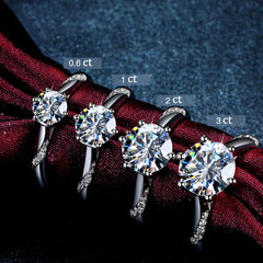 Silver Six-Prong Moissanite Diamond Engagement Ring