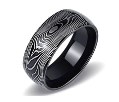 Men's Patterned Titanium Steel Ring in Black