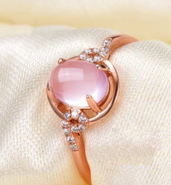 Rose Gold Rose Quartz Crystal Ring for Women