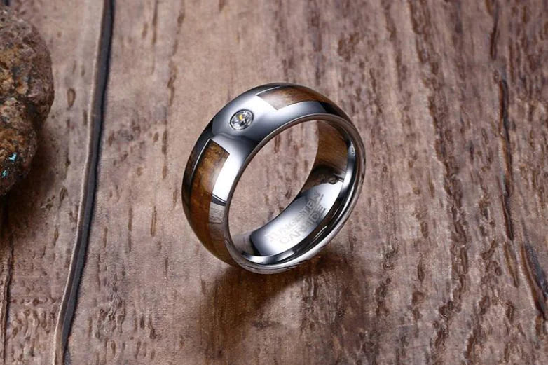 Men's Tungsten Wedding Ring with Zircon Inlay