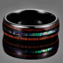 Men's 8MM Titanium Ring with Stainless Steel Wood Grain
