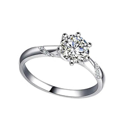 Silver Six-Prong Moissanite Diamond Engagement Ring