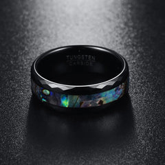Polished Black Faceted Tungsten Wedding Ring with Pearl Layer