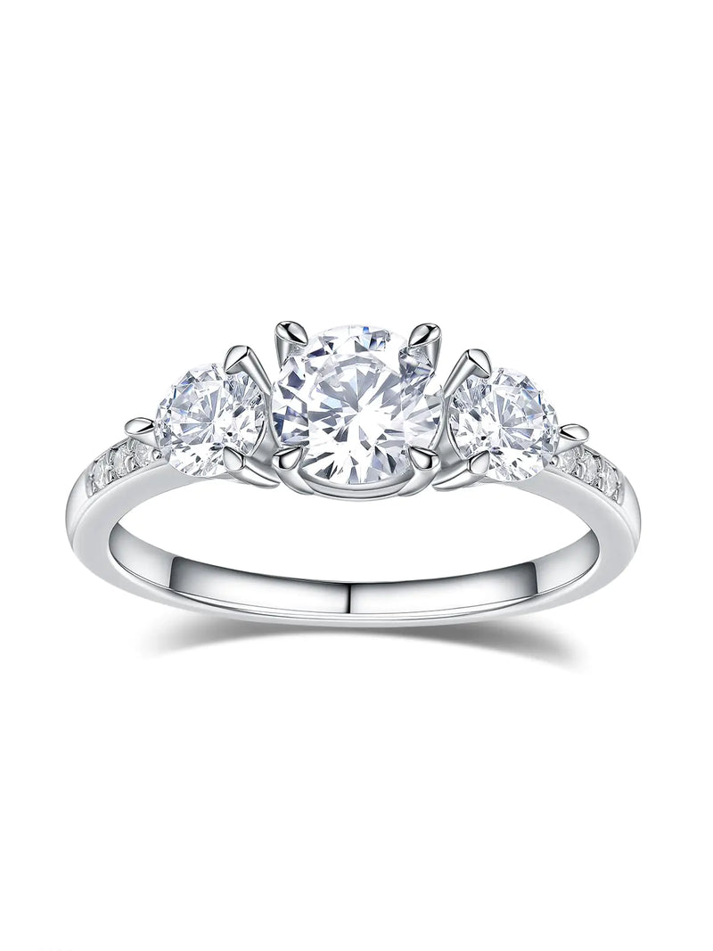 CYW Three Stone Engagement Ring Size 7 Sterling Silver Moissanite Anniversary Rings for Women