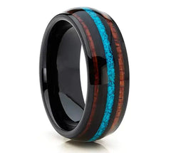 Tungsten Titanium Steel Ring with Turquoise Inlay