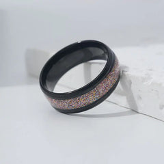 Men's 8MM Titanium Ring with Stainless Steel Wood Grain