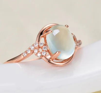 Rose Gold Rose Quartz Crystal Ring for Women