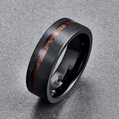 Frosted Acacia Wood Inlaid Tungsten Ring for All