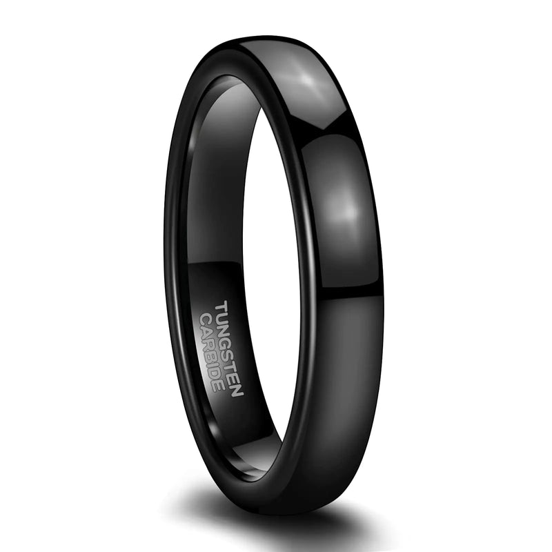 SHINYSO 4mm Black Tungsten Carbide Ring Dome Polished Wedding Band for Men Women Comfort Fit Size 12