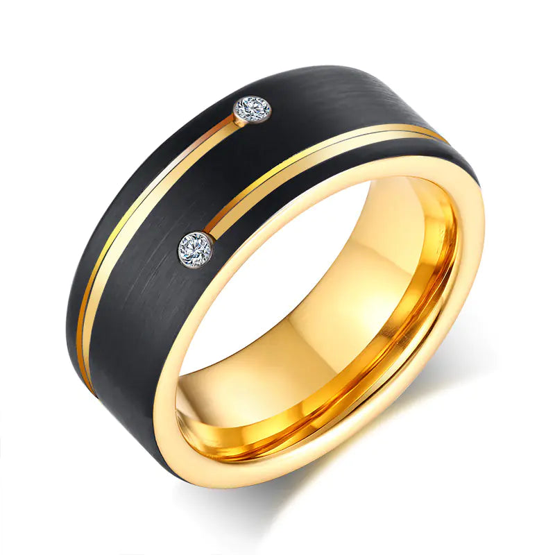 Men's Tungsten Ring with Dual Zircon Stones (8mm)