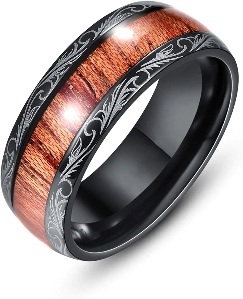 Creative Black Wood Grain Pattern Fashion Ring