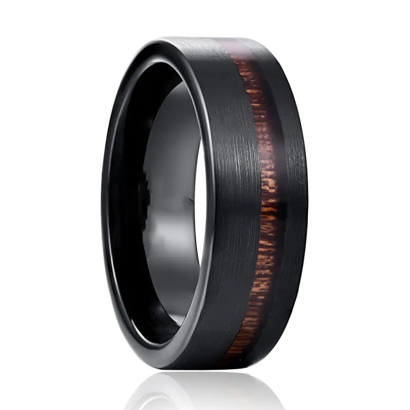 Frosted Acacia Wood Inlaid Tungsten Ring for All
