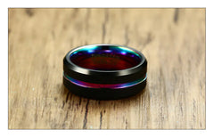 Men's Rainbow Tungsten Ring - Brushed Black Finish