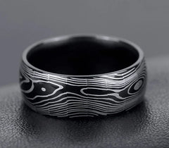 Men's Patterned Titanium Steel Ring in Black