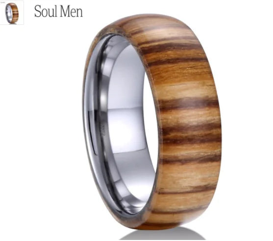 Wood Grain Tungsten Steel Fashion Ring for Men
