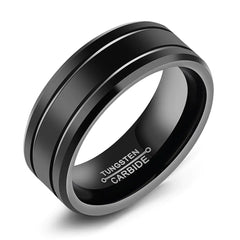 Men's Dual Line Tungsten Ring with Black Finish