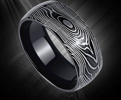 Men's Patterned Titanium Steel Ring in Black