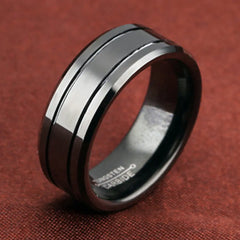 Men's Dual Line Tungsten Ring with Black Finish