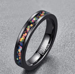 Black Tungsten Ring with Abalone Inlay