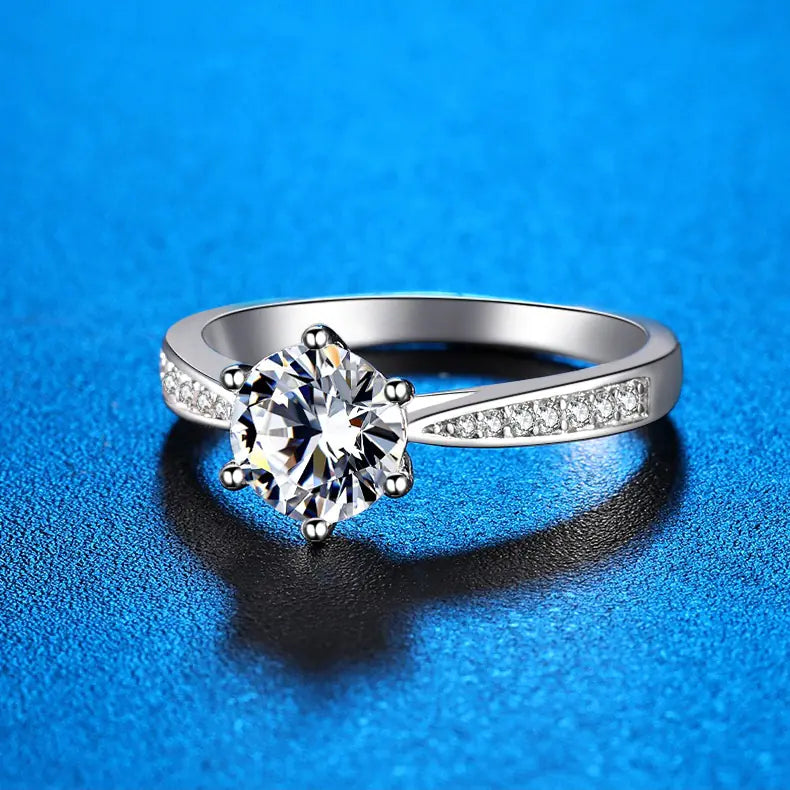 S925 Silver D Color Moissanite 1 Carat Ring with Certificate