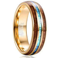 6MM Electroplated Gold Inlaid Locust Wood Opal Ring