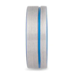 Blue Tungsten Ring with Matte Finish and Two-Tone Design