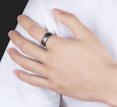 Men's Patterned Titanium Steel Ring in Black